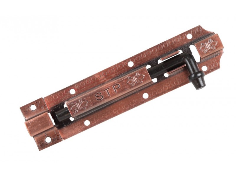 กลอนประตูเหล็กรมดำปั๊มลาย ตรา STP อย่างหนา กลอนประตูเหล็กรมดำปั๊มลาย ตรา STP อย่างหนา