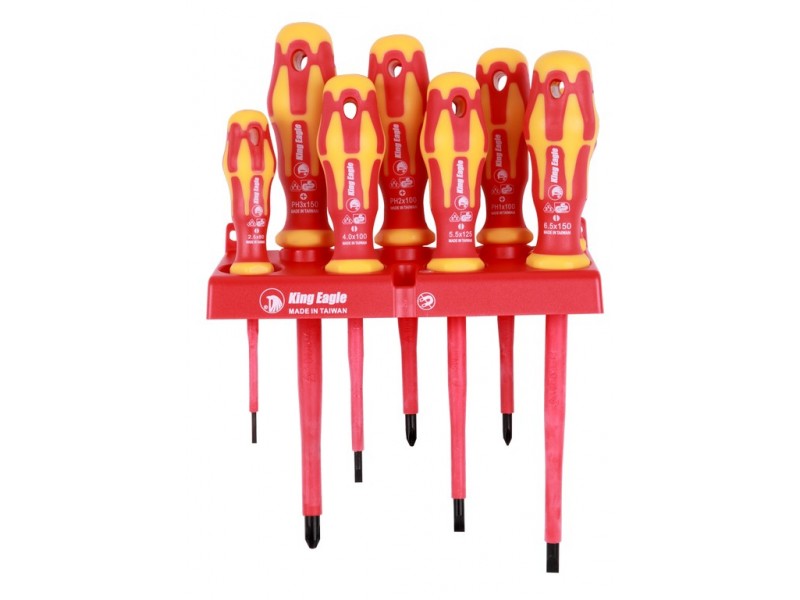 ไขควงแกนหุ้มฉนวน ตรา King Eagle 8 ตัวชุด # KEVD-08 ราคาต่อ 1 ชุด ไขควงแกนหุ้มฉนวน ตรา King Eagle 8 ตัวชุด # KEVD-08 ราคาต่อ 1 ชุด