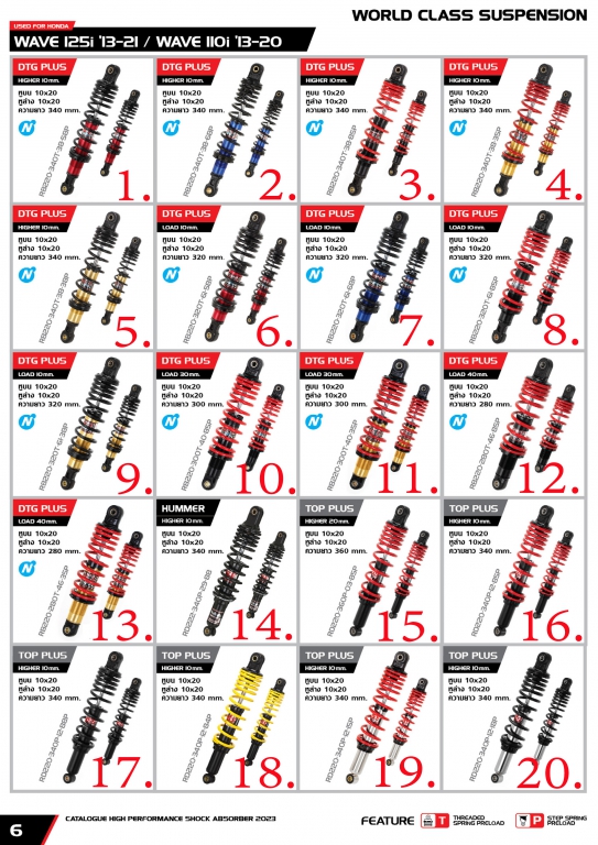 โช๊ค YSS USED FOR HONDA WAVE 125i 13-21 / WAVE 110i  13-20