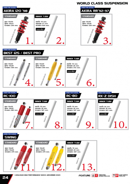 โช๊ค YSS USED FOR AKIRA 120 98/ AKIRA RR 92-97/ BEST 125/ BEST PRO/ RC-100/ RC-80/ RX-Z DIDH/ SWING โช๊ค YSS USED FOR AKIRA 120 98/ AKIRA RR 92-97/ BEST 125/ BEST PRO/ RC-100/ RC-80/ RX-Z DIDH/ SWING