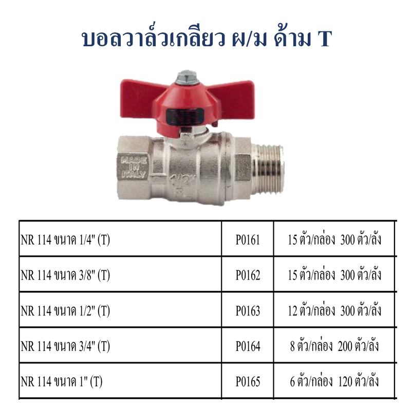 บอลวาล์วเกลียว ผ/ม ด้ามT มีหลายขนาด ราคาขายต่อกล่อง สินค้าได้ตามรูป บอลวาล์วเกลียว ผ/ม ด้ามT มีหลายขนาด ราคาขายต่อกล่อง สินค้าได้ตามรูป