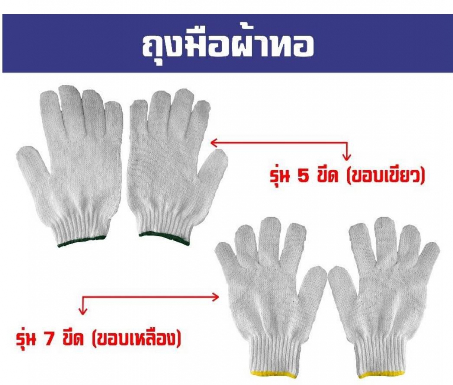 ถุงมือผ้าทอ 7 ขีด สีขาวขอบเหลือง (แพ็ค 12 คู่) ถุงมือทอด้ายดิบ สำหรับงานทั่วไป ถุงมือผ้าทอ 7 ขีด สีขาวขอบเหลือง (แพ็ค 12 คู่) ถุงมือทอด้ายดิบ สำหรับงานทั่วไป