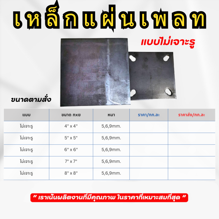 เหล็กแผ่นเพลท แบบไม่เจาะรู ราคาต่อ 1 กก. ( 100 กก. แถม 20 กก.) เหล็กแผ่นเพลท แบบไม่เจาะรู ราคาต่อ 1 กก. ( 100 กก. แถม 20 กก.)