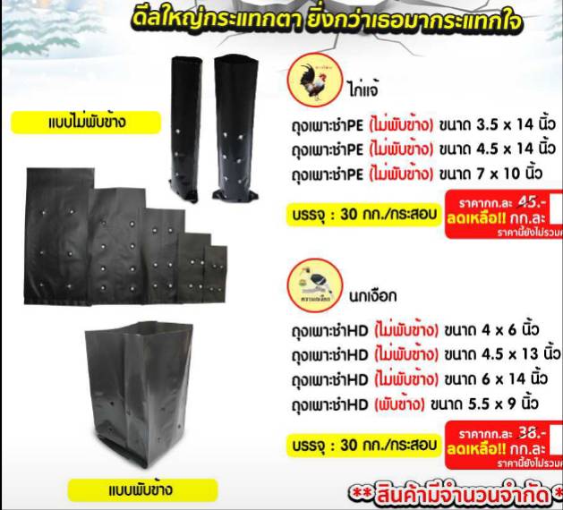 ถุงเพาะชำ PE และ HD ไม่พับข้าง และ พับข้าง ราคาต่อ 30 กก. ถุงเพาะชำ PE และ HD ไม่พับข้าง และ พับข้าง ราคาต่อ 30 กก.