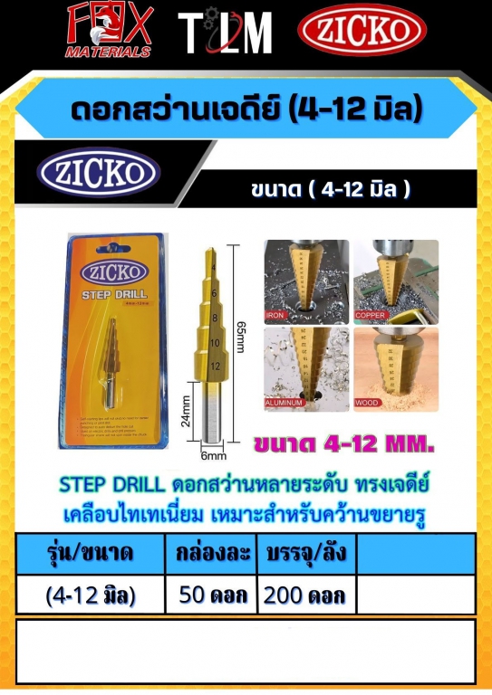 ดอกสว่านเจดีย์ ขนาด 4-12มิล ราคาต่อกล่อง 50ดอกต่อกล่อง ดอกสว่านเจดีย์ ขนาด 4-12มิล ราคาต่อกล่อง 50ดอกต่อกล่อง