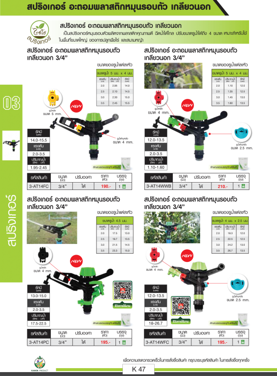 สปริงเกอร์ อะตอมพลาสติกหมุนรอบตัว เกลียวนอก ขนาด3/4 สปริงเกอร์ อะตอมพลาสติกหมุนรอบตัว เกลียวนอก ขนาด3/4