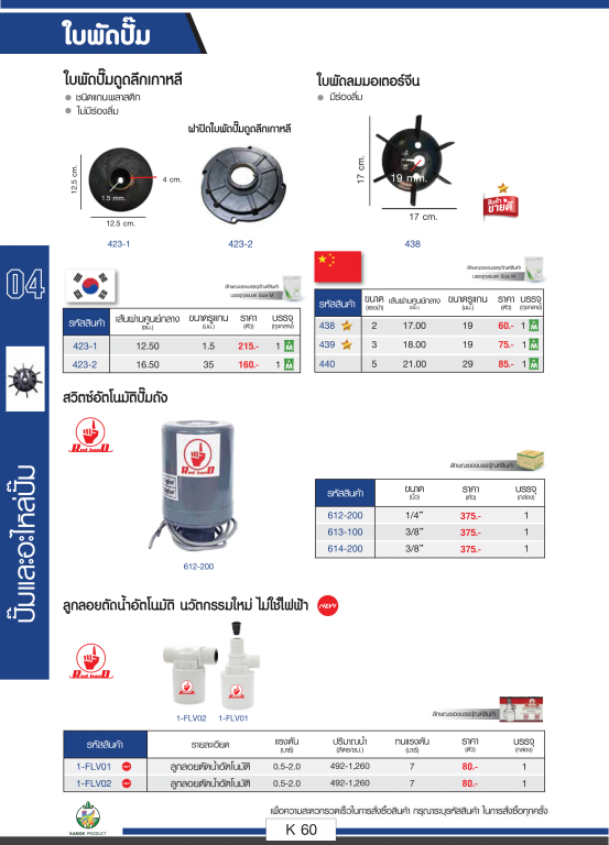ใบพัดปั๊มน้ำและลูกลอยตัดน้ำอัตโนมัติ สินค้าตามภาพ ใบพัดปั๊มน้ำและลูกลอยตัดน้ำอัตโนมัติ สินค้าตามภาพ