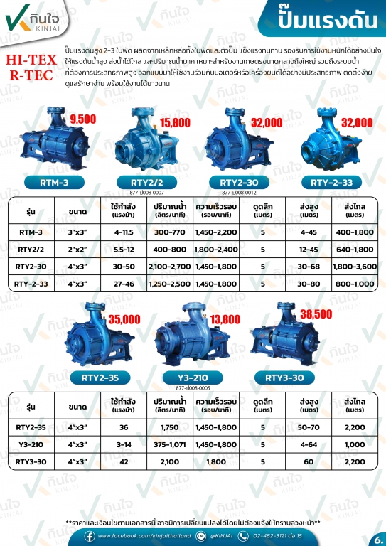ปั๊มแรงดัน HI-TEX,R-TEC ขนาด 2-4 นิ้ว 2-3 ใบพัด ส่งน้ำไกล ได้น้ำเยอะ เหล็กหล่ออย่างดีแข็งแรง