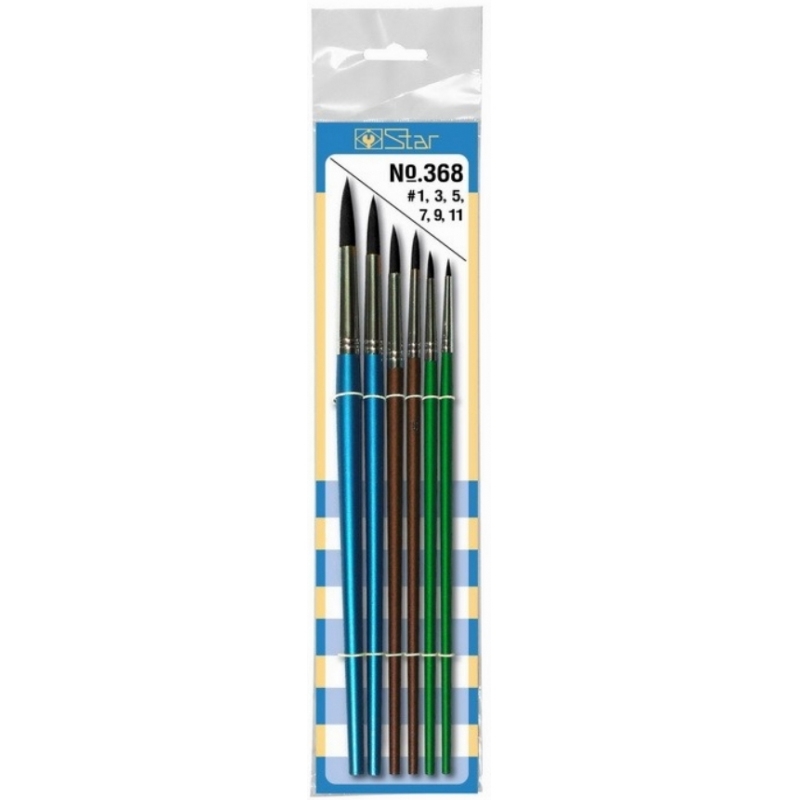 พู่กัน STAR ปากกลมขนดำ No.368 ขนาด 6 ตัวชุด #130400 พู่กัน STAR ปากกลมขนดำ No.368 ขนาด 6 ตัวชุด #130400