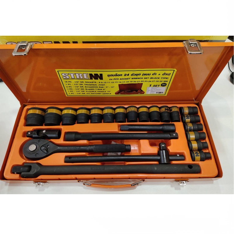 ชุดบล็อก STRENN 24ตัวชุด (แบบ ดำ-ด้าน) 24PCS SOCKET WRENCH SET (BLACK TYPE) ชุดบล็อก STRENN 24ตัวชุด (แบบ ดำ-ด้าน) 24PCS SOCKET WRENCH SET (BLACK TYPE)