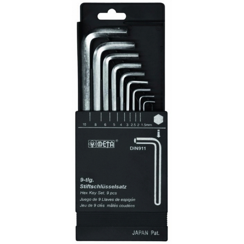 กุญแจหกเหลี่ยม 9 ตช.หัวตัด ขนาด 1.5 - 10 mm (มิล) META No.2508 กุญแจหกเหลี่ยม 9 ตช.หัวตัด ขนาด 1.5 - 10 mm (มิล) META No.2508