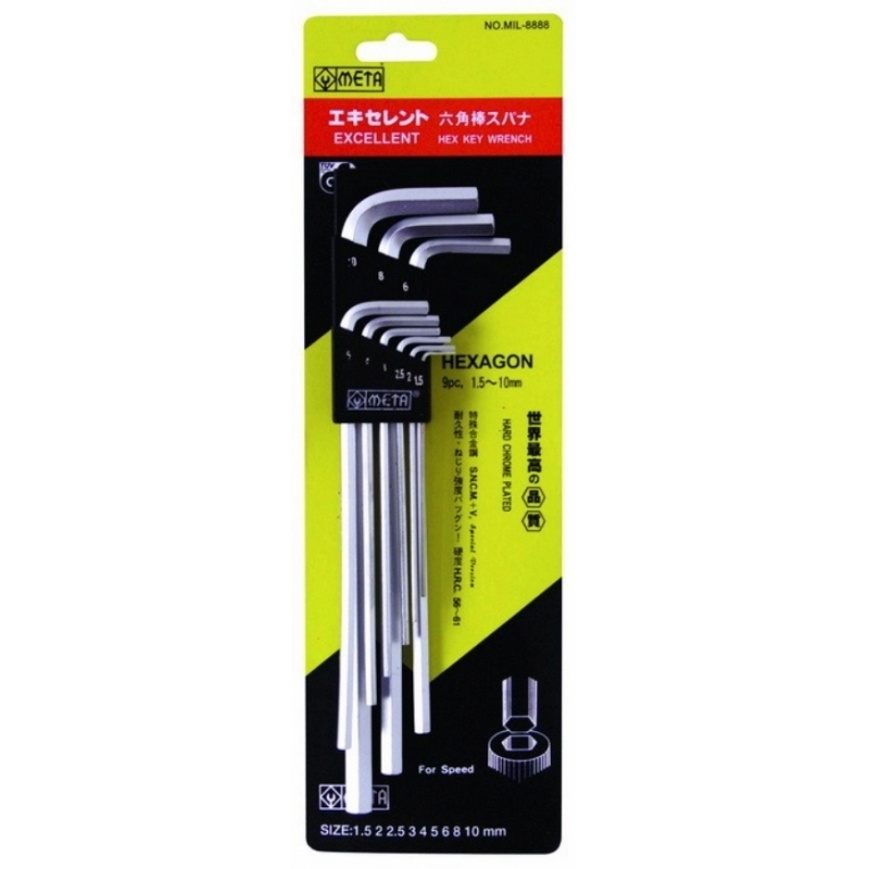 กุญแจหกเหลี่ยม 9 ตัวชุด. ขายาว  META No.MIL-8888 กุญแจหกเหลี่ยม 9 ตัวชุด. ขายาว  META No.MIL-8888