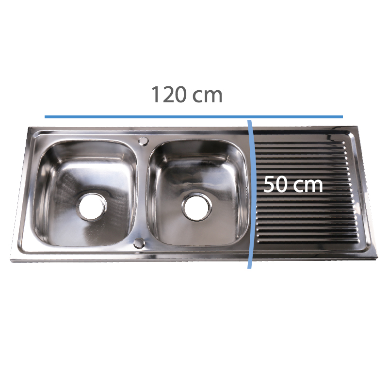 อ่างล้างจาน 2 หลุม 1 ที่พัก ขนาด 120 x 50 x 21 ซม. สีสเตนเลส อ่างล้างจาน 2 หลุม 1 ที่พัก ขนาด 120 x 50 x 21 ซม. สีสเตนเลส