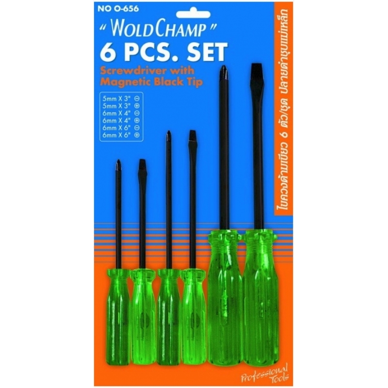 ไขควงด้ามเขียว 6 ตช.แกนกลม ปลาดำชุบแม่เหล็ก WOLD CHSMP No.O-656 ไขควงด้ามเขียว 6 ตช.แกนกลม ปลาดำชุบแม่เหล็ก WOLD CHSMP No.O-656