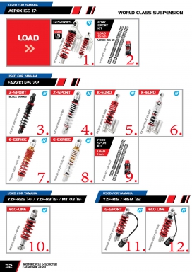 โช๊ค YSS USED FOR YAMAHA AEROX / FAZZIO / YZF-R25 14 / YZF-R3 15 / MT03 16