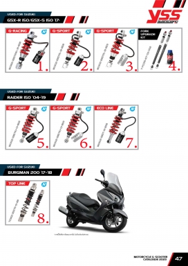 โช๊ค YSS USED FOR SUZUKI GSX-R 150 / GSX-S 150 17 / RAIDER 150 04-19 / BURGMAN 200 17-18