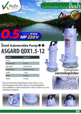 ปั๊มแช่QDX - 375W ขนาด 1 นิ้ว และ 1.5 นิ้ว ASGARD มอเตอร์ 0.5 HP