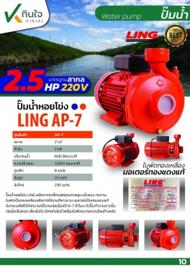ปั๊มหอยโข่งไฟฟ้า 2x2.5HP LING  AP-7