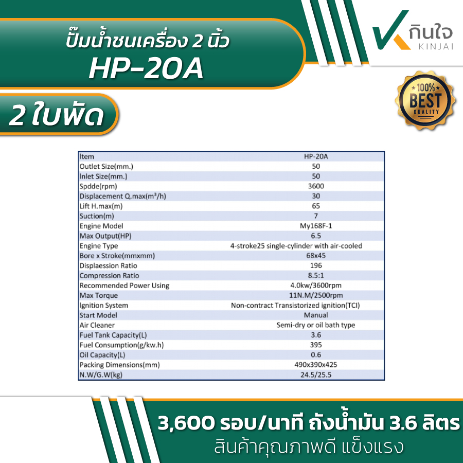 kinjai ปั๊มน้ำชนเครื่อง 2 นิ้ว 2